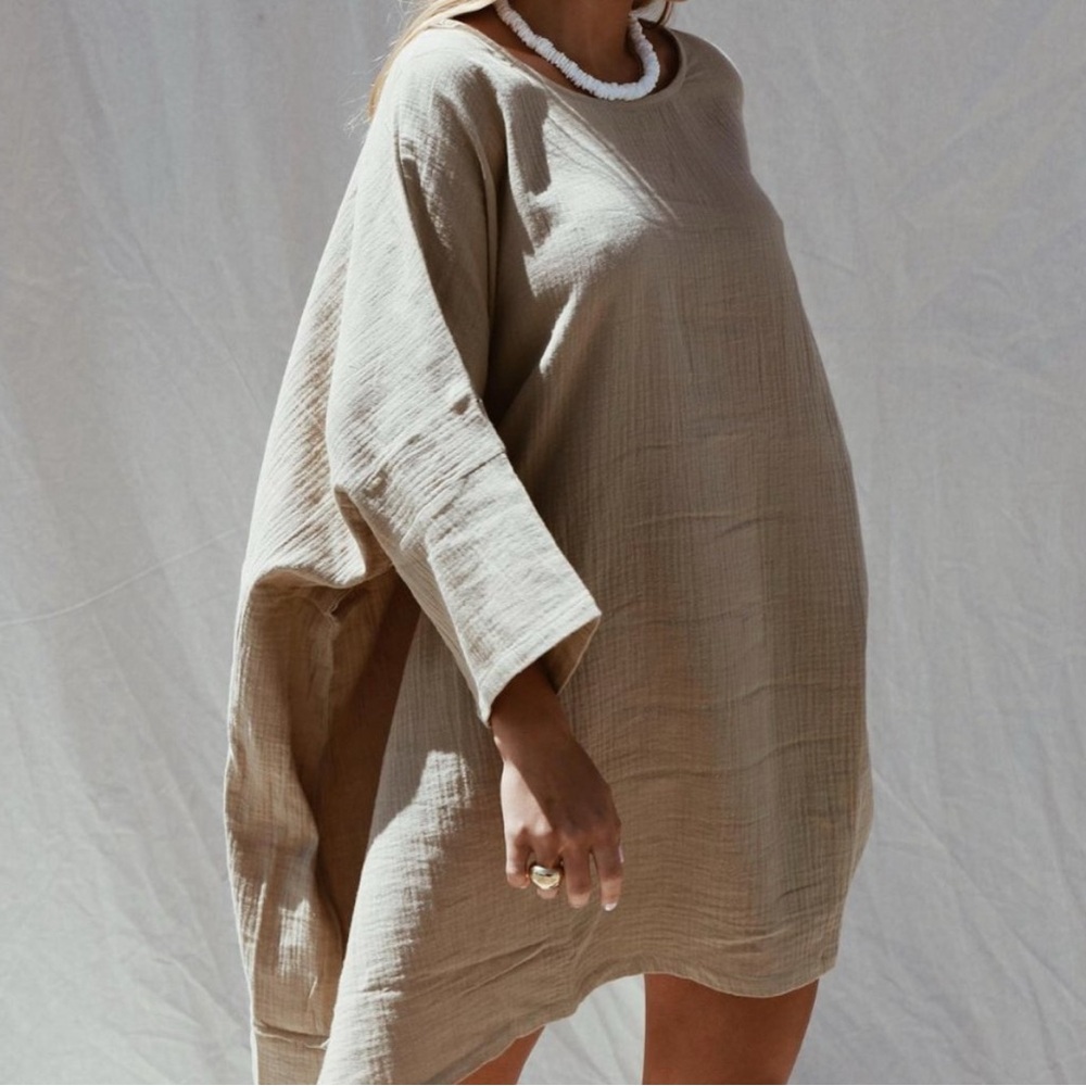 maurie + eve mind daze cotton gauze over sized dress in sand size small